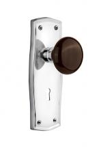 Nostalgic Warehouse 718719 - Nostalgic Warehouse Prairie Plate with Keyhole Privacy Brown Porcelain Door Knob in Bright Chrome