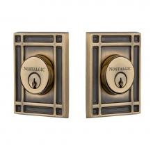 Nostalgic Warehouse 719183 - Nostalgic Warehouse Mission Plate Double Cylinder Deadbolt in Antique Brass