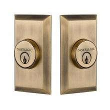 Nostalgic Warehouse 719216 - Nostalgic Warehouse Studio Plate Double Cylinder Deadbolt in Antique Brass