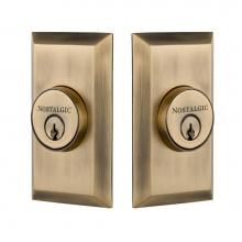 Nostalgic Warehouse 719223 - Nostalgic Warehouse Studio Plate Double Cylinder Deadbolt in Antique Brass