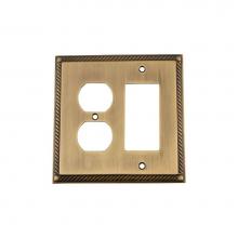 Nostalgic Warehouse 719756 - Nostalgic Warehouse Rope Switch Plate with Rocker and Outlet in Antique Brass