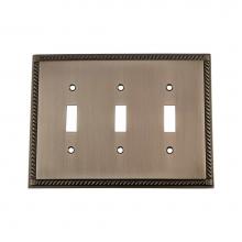 Nostalgic Warehouse 719820 - Nostalgic Warehouse Rope Switch Plate with Triple Toggle in Antique Pewter
