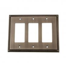 Nostalgic Warehouse 719823 - Nostalgic Warehouse Rope Switch Plate with Triple Rocker in Antique Pewter