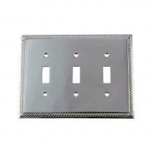 Nostalgic Warehouse 719892 - Nostalgic Warehouse Rope Switch Plate with Triple Toggle in Bright Chrome