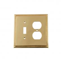 Nostalgic Warehouse 719971 - Nostalgic Warehouse Rope Switch Plate with Toggle and Outlet in Polished Brass