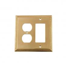 Nostalgic Warehouse 719972 - Nostalgic Warehouse Rope Switch Plate with Rocker and Outlet in Polished Brass