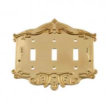 Nostalgic Warehouse 720084 - Nostalgic Warehouse Victorian Switch Plate with Triple Toggle in Unlacquered Brass