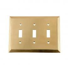Nostalgic Warehouse 720096 - Nostalgic Warehouse Deco Switch Plate with Triple Toggle in Unlacquered Brass