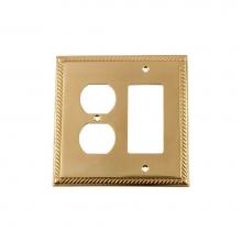 Nostalgic Warehouse 720116 - Nostalgic Warehouse Rope Switch Plate with Rocker and Outlet in Unlacquered Brass