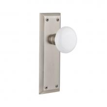 Nostalgic Warehouse 733135 - Nostalgic Warehouse New York Plate Privacy White Porcelain Door Knob in Satin Nickel