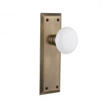 Nostalgic Warehouse 733190 - Nostalgic Warehouse New York Plate Double Dummy White Porcelain Door Knob in Antique Brass