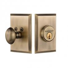 Nostalgic Warehouse 733271 - Nostalgic Warehouse New York Plate Single Cylinder Deadbolt in Antique Brass