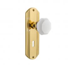 Nostalgic Warehouse 749508 - Nostalgic Warehouse Deco Plate Interior Mortise Waldorf White Milk Glass Knob in Unlacquered Brass
