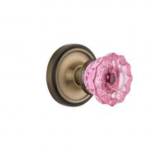 Nostalgic Warehouse 720147 - Nostalgic Warehouse Classic Rosette Passage Crystal Pink Glass Door Knob in Antique Brass