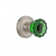 Nostalgic Warehouse 720191 - Nostalgic Warehouse Classic Rosette Passage Crystal Emerald Glass Door Knob in Satin Nickel