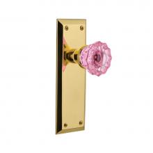 Nostalgic Warehouse 720842 - Nostalgic Warehouse New York Plate Passage Crystal Pink Glass Door Knob in Unlaquered Brass