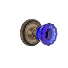 Nostalgic Warehouse 721037 - Nostalgic Warehouse Rope Rosette Passage Crystal Cobalt Glass Door Knob in Antique Brass