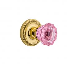 Nostalgic Warehouse 721066 - Nostalgic Warehouse Rope Rosette Passage Crystal Pink Glass Door Knob in Unlaquered Brass