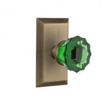 Nostalgic Warehouse 721150 - Nostalgic Warehouse Studio Plate Passage Crystal Emerald Glass Door Knob in Antique Brass