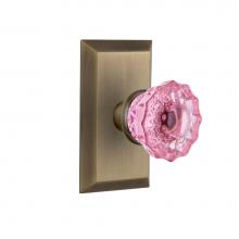 Nostalgic Warehouse 721157 - Nostalgic Warehouse Studio Plate Passage Crystal Pink Glass Door Knob in Antique Brass