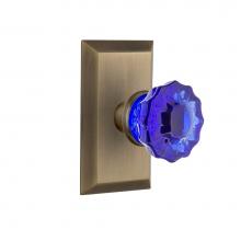 Nostalgic Warehouse 721158 - Nostalgic Warehouse Studio Plate Passage Crystal Cobalt Glass Door Knob in Antique Brass