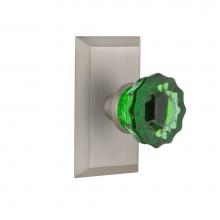 Nostalgic Warehouse 721174 - Nostalgic Warehouse Studio Plate Passage Crystal Emerald Glass Door Knob in Satin Nickel