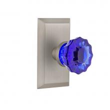 Nostalgic Warehouse 721185 - Nostalgic Warehouse Studio Plate Passage Crystal Cobalt Glass Door Knob in Satin Nickel