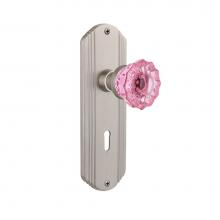 Nostalgic Warehouse 721438 - Nostalgic Warehouse Deco Plate with Keyhole Passage Crystal Pink Glass Door Knob in Satin Nickel