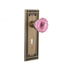 Nostalgic Warehouse 721722 - Nostalgic Warehouse Mission Plate with Keyhole Passage Crystal Pink Glass Door Knob in Antique Bra