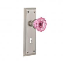 Nostalgic Warehouse 721816 - Nostalgic Warehouse New York Plate with Keyhole Passage Crystal Pink Glass Door Knob in Satin Nick