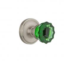 Nostalgic Warehouse 722131 - Nostalgic Warehouse Classic Rosette Single Dummy Crystal Emerald Glass Door Knob in Satin Nickel
