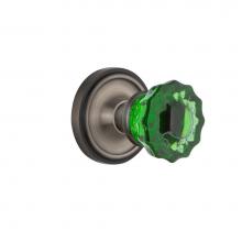 Nostalgic Warehouse 723099 - Nostalgic Warehouse Classic Rosette Double Dummy Crystal Emerald Glass Door Knob in Antique Pewter