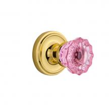 Nostalgic Warehouse 723106 - Nostalgic Warehouse Classic Rosette Double Dummy Crystal Pink Glass Door Knob in Polished Brass