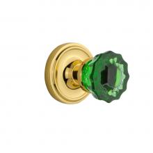 Nostalgic Warehouse 723108 - Nostalgic Warehouse Classic Rosette Double Dummy Crystal Emerald Glass Door Knob in Polished Brass