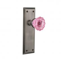 Nostalgic Warehouse 723426 - Nostalgic Warehouse New York Plate Double Dummy Crystal Pink Glass Door Knob in Antique Pewter