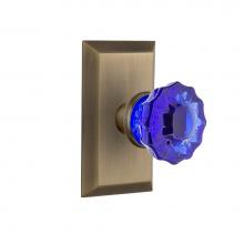 Nostalgic Warehouse 723592 - Nostalgic Warehouse Studio Plate Double Dummy Crystal Cobalt Glass Door Knob in Antique Brass