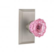 Nostalgic Warehouse 723606 - Nostalgic Warehouse Studio Plate Double Dummy Crystal Pink Glass Door Knob in Satin Nickel