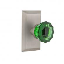 Nostalgic Warehouse 723608 - Nostalgic Warehouse Studio Plate Double Dummy Crystal Emerald Glass Door Knob in Satin Nickel