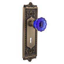 Nostalgic Warehouse 723781 - Nostalgic Warehouse Egg & Dart Plate with Keyhole Double Dummy Crystal Cobalt Glass Door Knob