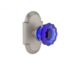 Nostalgic Warehouse 724211 - Nostalgic Warehouse Cottage Plate Privacy Crystal Cobalt Glass Door Knob in Satin Nickel