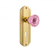 Nostalgic Warehouse 725355 - Nostalgic Warehouse Deco Plate with Keyhole Privacy Crystal Pink Glass Door Knob in Polished Brass