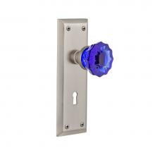 Nostalgic Warehouse 725752 - Nostalgic Warehouse New York Plate with Keyhole Privacy Crystal Cobalt Glass Door Knob in Satin Ni