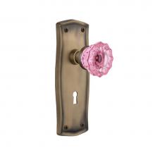 Nostalgic Warehouse 725833 - Nostalgic Warehouse Prairie Plate with Keyhole Privacy Crystal Pink Glass Door Knob in Antique Bra