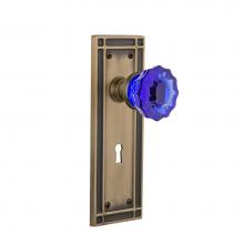 Nostalgic Warehouse 726310 - Nostalgic Warehouse Mission Plate Interior Mortise Crystal Cobalt Glass Door Knob in Antique Brass