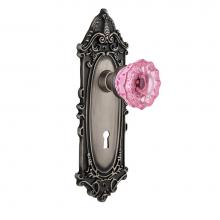Nostalgic Warehouse 726565 - Nostalgic Warehouse Victorian Plate Interior Mortise Crystal Pink Glass Door Knob in Antique Pewte