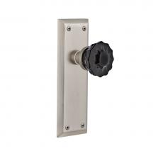 Nostalgic Warehouse 726719 - Nostalgic Warehouse New York Plate Passage Crystal Black Glass Door Knob in Satin Nickel