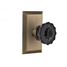 Nostalgic Warehouse 726754 - Nostalgic Warehouse Studio Plate Passage Crystal Black Glass Door Knob in Antique Brass