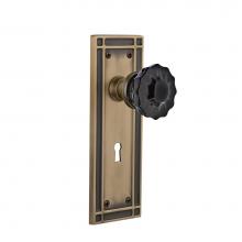 Nostalgic Warehouse 726836 - Nostalgic Warehouse Mission Plate with Keyhole Passage Crystal Black Glass Door Knob in Antique Br