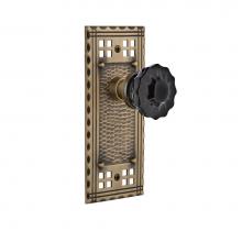 Nostalgic Warehouse 727047 - Nostalgic Warehouse Craftsman Plate Double Dummy Crystal Black Glass Door Knob in Antique Brass