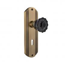 Nostalgic Warehouse 727352 - Nostalgic Warehouse Deco Plate with Keyhole Privacy Crystal Black Glass Door Knob in Antique Brass